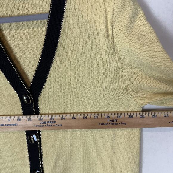 VTG JSS Knit Sweater Women M Yellow Wool Knitted Pockets Beaded Long Sleeve - Picture 12 of 15